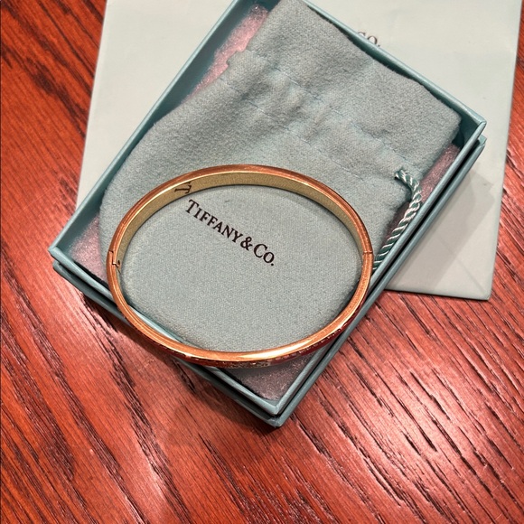 Tiffany & Co. Pink Enamel and Crystal Gold Bangle Bracelet - Picture 3 of 4